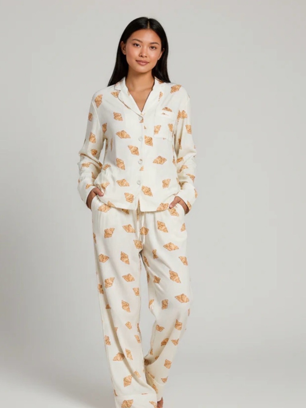 The Night Store UK croissant pointelle Long Sleeve Women's Pajama Set